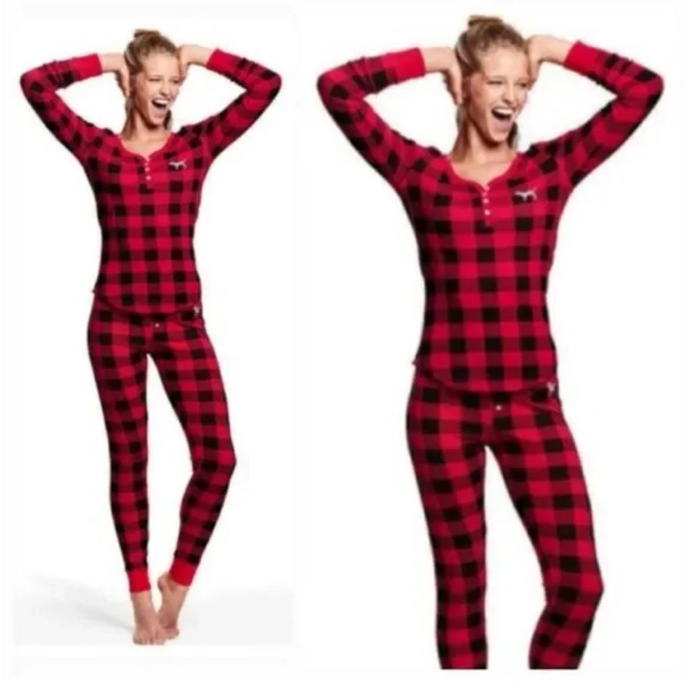 Victorias Secret PINK Buffalo plaid thermal long John pajamas